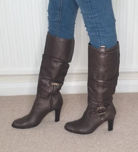 Bally Bronze Brown Leather Womens Knee High Heeled Boots Size 9 UK 42 EU - Picture 1 of 11