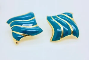 Pendientes de Clip AlphaTJ Vintage Turquesa Remolino Tono Dorado   - Imagen 1 de 5