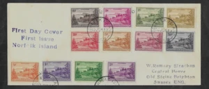 NORFOLK ISLAND 1947 ORIGINAL 'BALL BAY' PICTORIAL DEFINITIVE SET ON F.D.C VGU. - Picture 1 of 2