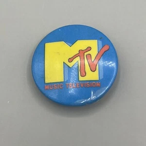 Vintage MTV Music Television Blue and Yellow Pin Button Pinback 1" - Picture 1 of 3