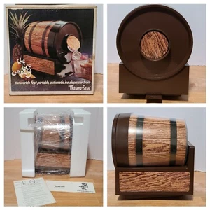 ¡Nuevo! Dispensador de hielo rotativo Thermo Serv de colección década de 1970 encimera en forma de barril Tiki - Imagen 1 de 12