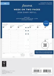 Filofax A5 semana en dos páginas diario con recarga de citas 2026 inglés - Imagen 1 de 2