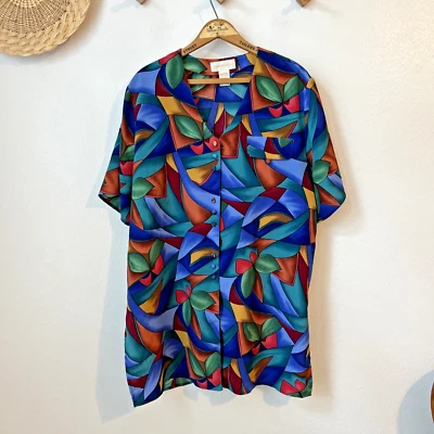 Blusa túnica de polietileno manga corta estampado abstracto arrugado Christie & Jill XL de colección Foto 1 de 4