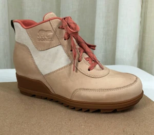 NEW SOREL Evie Sport Waterproof Lace-Up Wedge Bootie US 8/EUR 39 Nova Sand/Gum 2 - Picture 1 of 19