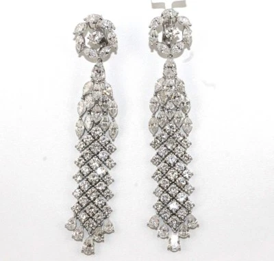 Pendientes araña racimo corte mezcla diamante largo natural 29,76 quilates oro blanco de 18 quilates Foto 1 de 4