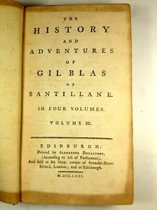 ' History and Adventures of Bill Blass of Santillane,Vols I and III, year 1771 - Picture 1 of 7