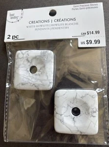 2 White Howlite Square Donut Pendants by Bead Landing Semi Precious Stones NEW - Picture 1 of 10