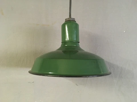 Antique Industrial Green Gas Station Porcelain Pan Light Fixture 12" VTG 38-20E Cover