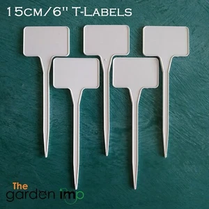 T Type Plant Labels White Plastic Markers ID Name Tags Pots Trays Bulbs 6" | 50 - Picture 1 of 5