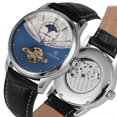 Forsining Brand Men's Business Auto Mechanical Watch Moon Phase Leather Strap - Image 1 of 4