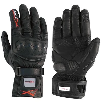 Guantes Piel de la Moto Sport acolchado forrado Protecciones Carreras Negro - Imagen 1 de 2