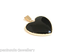 9ct Gold Black Onyx Heart Necklace Pendant no chain Gift Boxed Made in UK - Picture 1 of 4