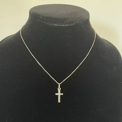 .925 Sterling Silver Italy Cross Pendant 16” Necklace Makers Mark: GM - Image 1 of 4