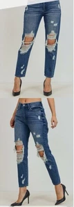 JBD Just Black Denim Super Distressed Girlfriend Blue Jeans Sz 27 DP429N - Picture 1 of 7