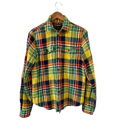 Vintage Ralph Lauren Rugby Flannel Plaid Button Up Shirt Top Size 12 Preppy - Image 1 of 4