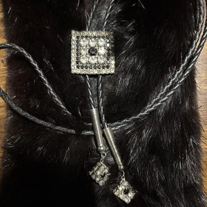 Vintage Black And White Rhinestone Square Bolo Tie - Picture 1 of 6