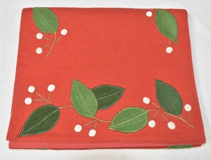 Crate and Barrel Bayberry Applique Embroidered Red Christmas Table Runner 14x90 - Picture 1 of 8