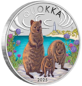 2025 Australian Quokka 1oz Silver Proof Coloured Perth Mint Coin in Case - Picture 1 of 6