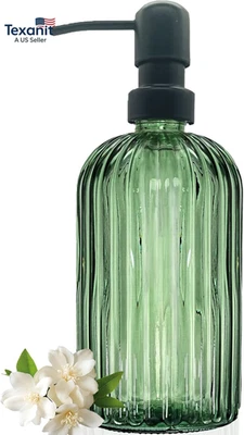 Green Glass Soap Dispenser with Black Rust Proof Stainless Steel Pump, 13.5Oz Ba - Image 1 of 4