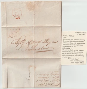 1832 CHARLES SKIPPER & EAST LONDON PRINTERS ENGRAVERS BALE BY BOAT TO LUDLOW E/L - Picture 1 of 2