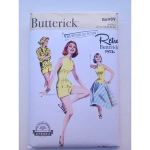 Butterick B6989 Sewing Pattern 50s ReIssue Romper, Skirt & Shirt, Bust 38-46" - Picture 1 of 7
