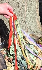 Lot Of Sari Silk Ribbon - Rainbow colored  Silk Ribbons - Silk Strips, Green - Picture 1 of 7