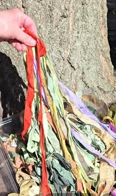 Lot Of Sari Silk Ribbon - Rainbow colored  Silk Ribbons - Silk Strips, Green - Image 1 of 4