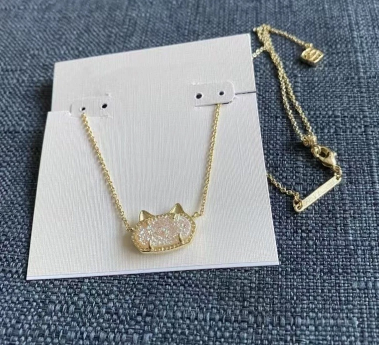 ✨Boho Elisa Cat Ear Necklace Gold Plated Iridescent Drusy For Gift  Dust Bag NWT - Image 1 of 3
