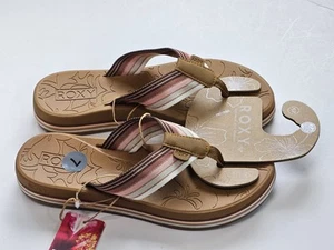 Sandalias ROXY Para Mujer Talla 7 Colbee Rosa Beige Blanco Rayas Cómodas Nuevas con Etiquetas - Imagen 1 de 4