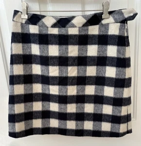 Brooks Brothers Red Fleece Women Skirt 6 Lined Checked Print Blue White Wool - Picture 1 of 10