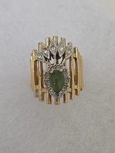 Vintage 18K HGE Gold Plated Green Jade Size Unknown  Ring Cocktail. - Picture 1 of 10