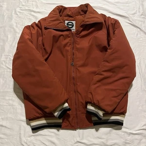 VTG SASKA Orange Ski Snow Jacket Men XL Lined Striped Retro Y2K Quilted - Picture 1 of 11