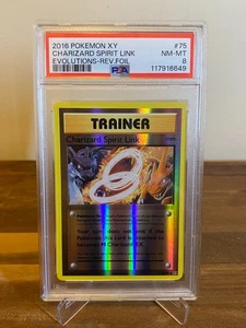 2016 POKEMON XY EVOLUTION 75/108 CHARIZARD SPIRIT LINK-REVERSE.FOIL PSA 8 - Picture 1 of 2