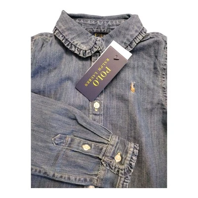 NUEVO CON ETIQUETAS Camisa Polo Ralph Lauren Denim Look Azul Talla 5 para Niña Foto 1 de 4