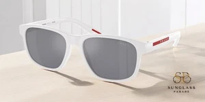 PRADA LINEA PS 06YS TWK40A White Rubber Blue Mirror Silver 56mm Men's Sunglasses - Picture 1 of 2