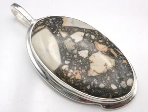 GJ69 GW MALINGO JASPIS *OVAL* braun beige  toller SILBER-ANHÄNGER +KETTE / LEDER - Bild 1 von 4