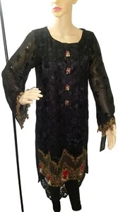 Lime Light Black Embroidered Long Shirt with Legging Party Wear (2 Piece) - Bild 1 von 4