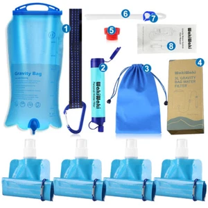 Water Filter Gravity Bag 3L &4*680mL Water Pouches,Survival Water Purifier Straw - Picture 1 of 18