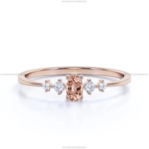 14k Gold Morganite Diamond Minimal Statement Ring For Women - Picture 1 of 5