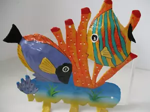 Colgador de pared colorido arte peces tropicales estaño metal con 3 ganchos 8x7,5 vintage - Imagen 1 de 7