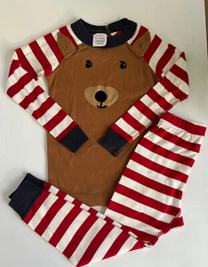 Hanna Andersson Deer Long John Pajama Set EUC Unisex Red & White Stripe Size 4 - Picture 1 of 6