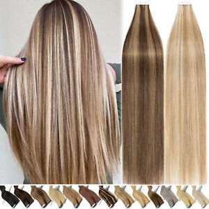 10-60PCS Tape In Russian Remy Thick Human Hair Extensions Skin Weft Highlight US