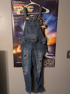 Justice Jeans Girls Blue Denim skinny Leg Overalls Distressed Patched Size 12 - Picture 1 of 6