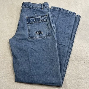 Fly Girls Kids Size 7 Embroidered Straight Stretch Denim Blue Jeans Vintage 90s - Picture 1 of 21