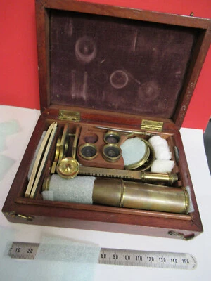 Ancien Cary Gould Environ 1830 Laiton Microscope + Étui Comme sur Photo S4-B-85 - Photo 1/4