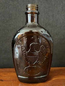 Botella de jarabe de vidrio para cabina de troncos frasco bicentenario 1776 Eagle America vidrio ámbar - Imagen 1 de 14