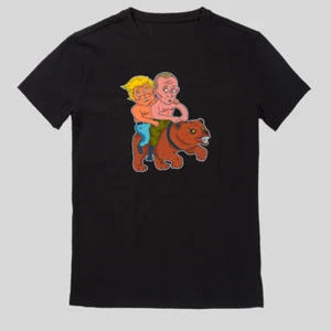 Trump und Putin Reitbär Cartoon lustige Parodie T-Shirt - Bild 1 von 11