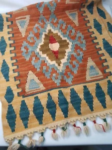 Kilim Wool Rug Handwoven Traditional Crafted 19.5" x 40" Southwestern Orange - Picture 1 of 10