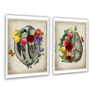 Halloween Decor for Doctor Office Floral Anatomy Heart Brain with Flowers - Picture 1 of 2
