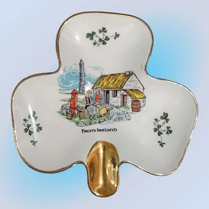Vintage Carrigaline Pottery 3 Leaf Clover Trinket Candy Dish Ashtray - Imagen 1 de 6